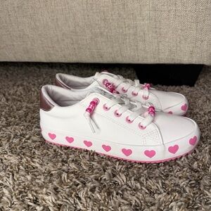 Stylish White and Pink Heart Kids Sneakers Girls Size 3